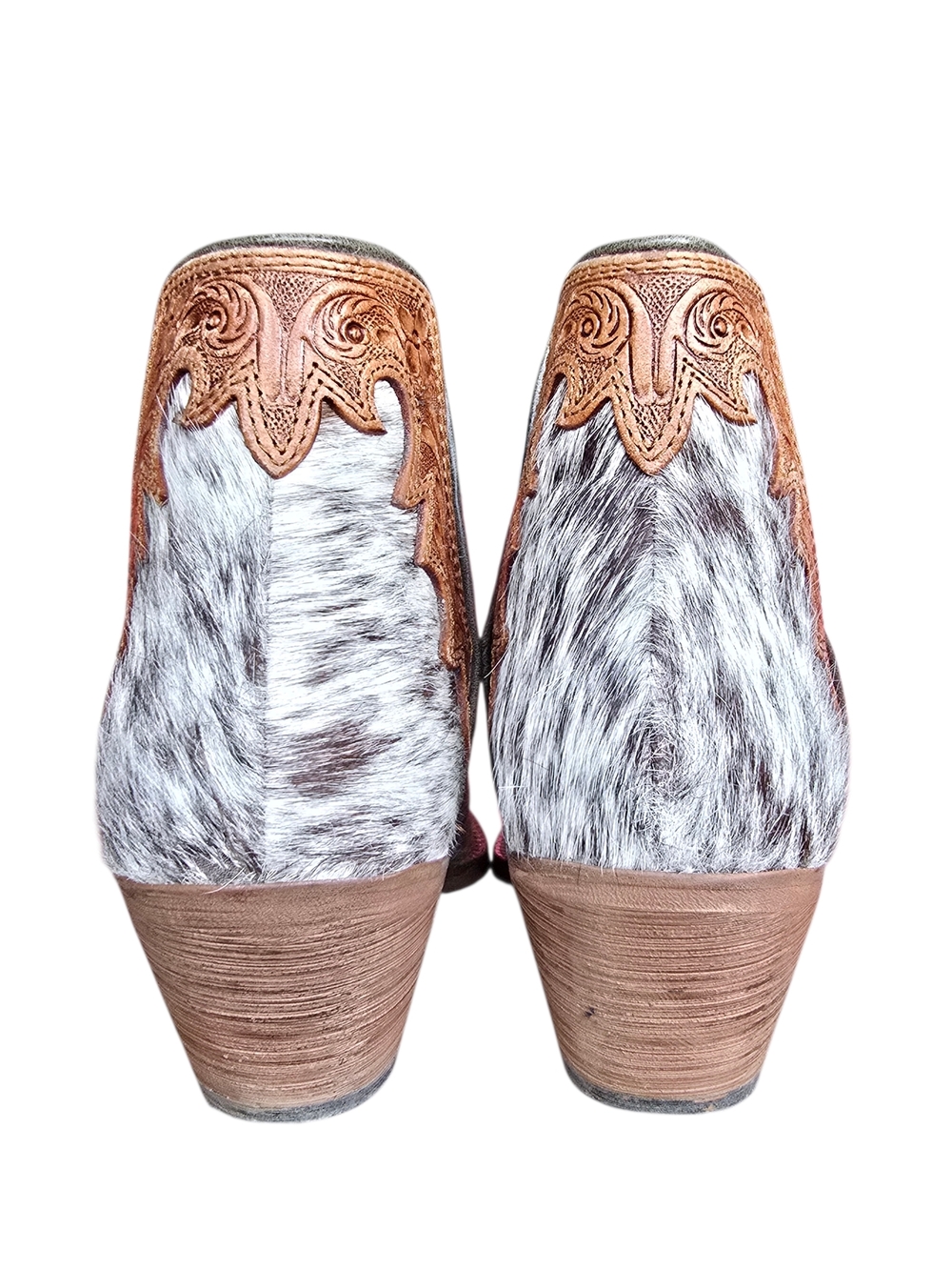 Myra Bag Two-Tone Haircalf Western Ankle Boots - Brown/White - Picture 3 of 8